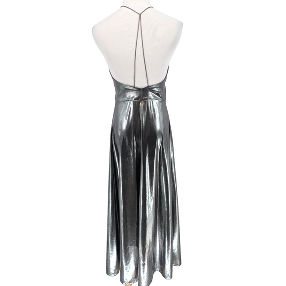 Zara Silver Liquid Metallic Maxi Slip Dress Glam Avant Garde Babydoll 90s Small - Picture 4 of 16